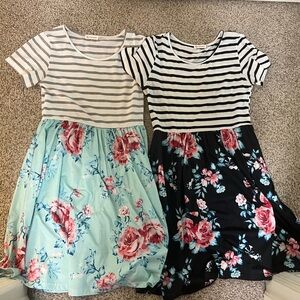 Fit and Flare Scoop Neck Midi Dress in White and Gray and black and white floral